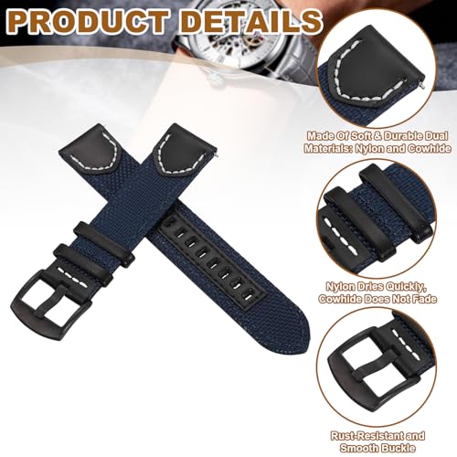 Bracelet montre 20mm cuir et nylon bleu-noir chic - 3