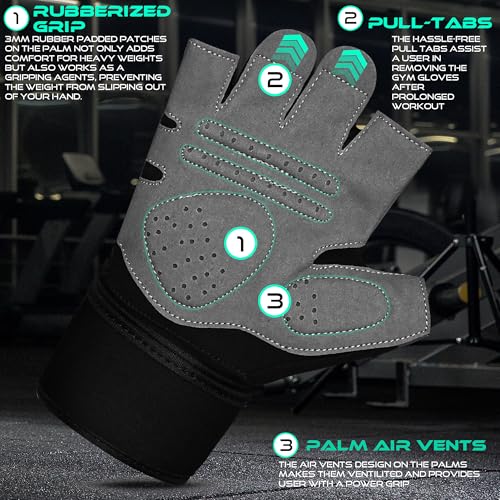 WESTWOOD FOX Guantes de Gimnasio para Entrenamiento de Fitness, Antideslizantes, con absorción de Golpes, Guantes de Levantamiento de Pesas, Agarre Acolchado - Imagen 5