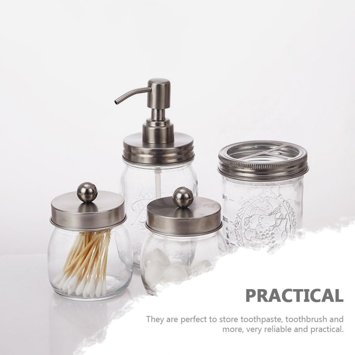 Levemolo Conjunto de Accesorios de Baño Vaso para Cepillo de Dientes y Dispensador de Loción en Vidrio Plata para Baño y Hogar