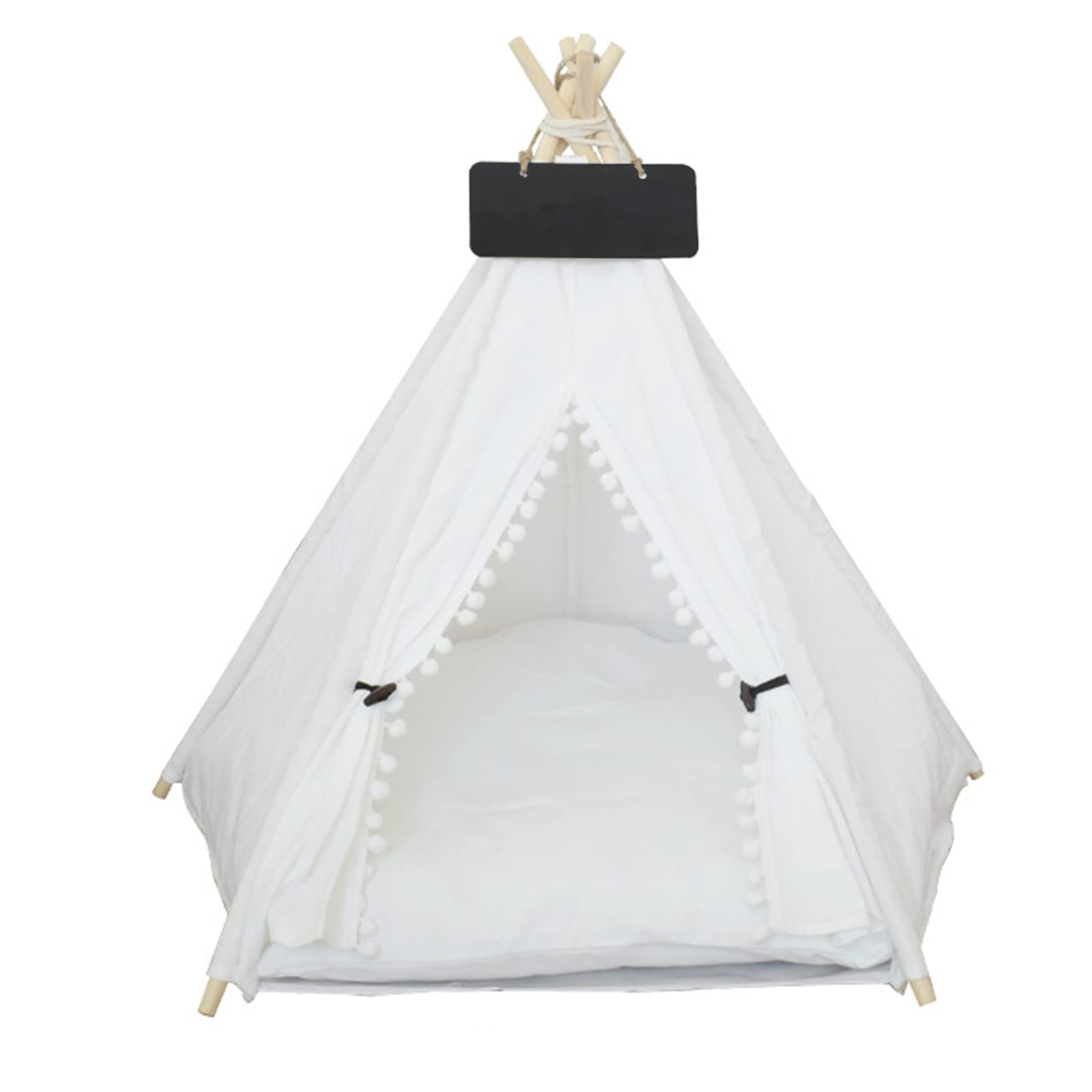 JOYPAWS Pet Teepee Folding Tent for Small Dogs or Cats Portable Puppy Sweet Bed Washable Dog or Cat Houses with Thick Cushion, 24 Inch Tall, for Pets Up to 25lbs Morden White