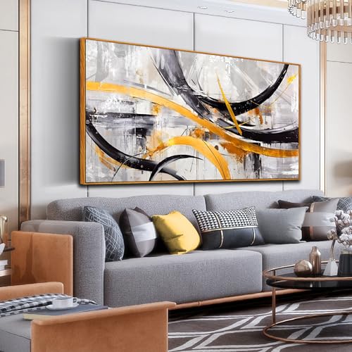 CGXART Abstract Wall Art for Living Room Large Size - Yellow and Gray Wall Art for Office with Wooden Frame Size 29" x 59" 59L" x 29W" Gray Framed