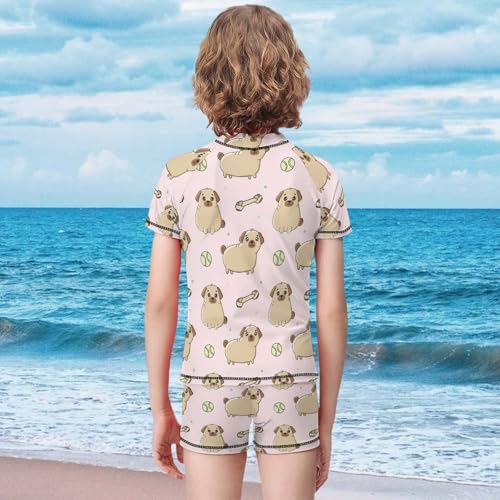 Cute Dog Breed Pug and DogChildren's Swimsuits Boys Two Piece Suit8-10Y（130cm）2