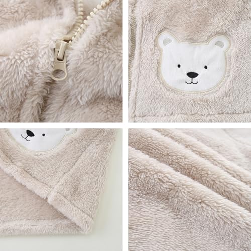 Toddler Winter Coat Fleece Zip up Hooded Bear Ears Warm Fuzzy Baby Kids Jacket Outerwear Sweater4