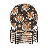 Juego de 6 posavasos absorbentes con diseño de tigres con barra de soporte, esenciales para decoración del hogar