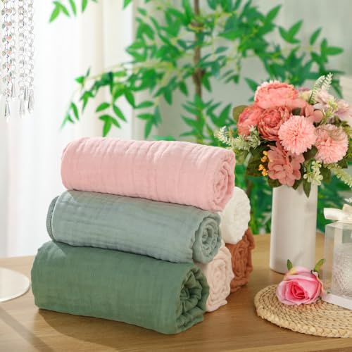 Image of Peryiter Muslin Hooded Baby Towels,32 inchx 32 inch Cotton Newborn Bath Towel Muslin Infant Baby Blankets Absorbent Unisex Newborn Registry Gift for Girls Boys(Teal)