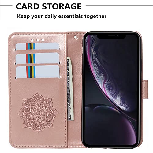 Housse iPhone XR antichoc à rabat fleur 3D rose avec support kickstand intégré