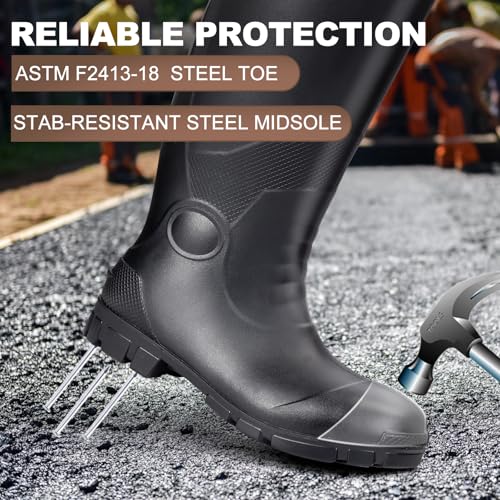 Showave Steel Toe Rubber Work Boots for Men Waterproof Durable Concrete Boots for Hunting Manufacturing Construction2