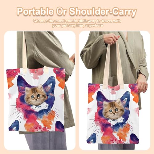 Bolso de lona para mascotas portátil y lavable con tierno estampado de gato 7