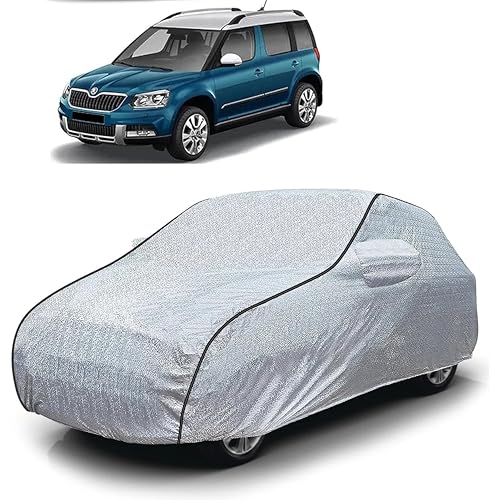 Image of Sulfar 100% Waterproof Car Body Cover Compatible with Mirror for Skoda Yeti (Triple Stitched, Full Bottom Elastic, Magic Silver with Black Piping)