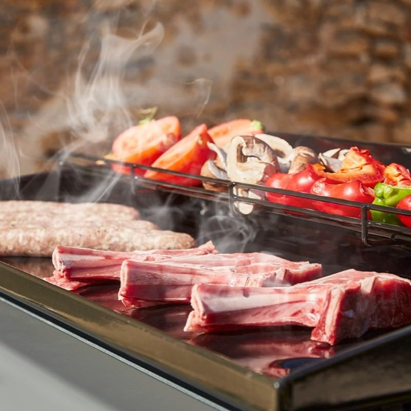 BRASERO - Plancha gaz Silvia II G 3 Feux Gun metal Brasero - Surface cuisson 67 x 34 cm - 3 brûleurs - Plaque fonte - Grille de réchauffement - Tiroir graisse - Jusqu'à 10 convives - 7,5 kW