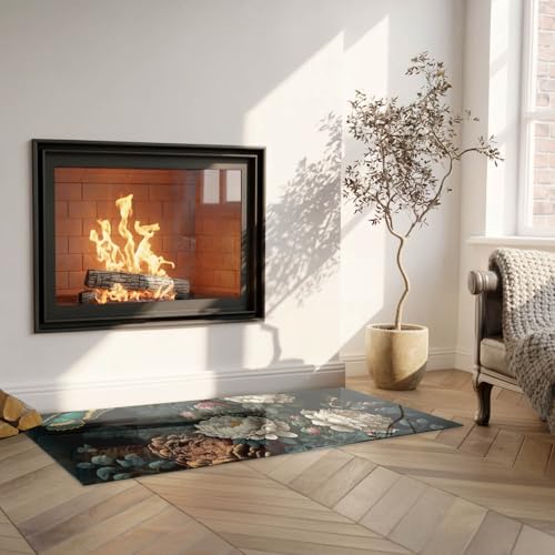 Placa de vidrio templado 125x50 cm para protección de chimeneas con diseño floral 3