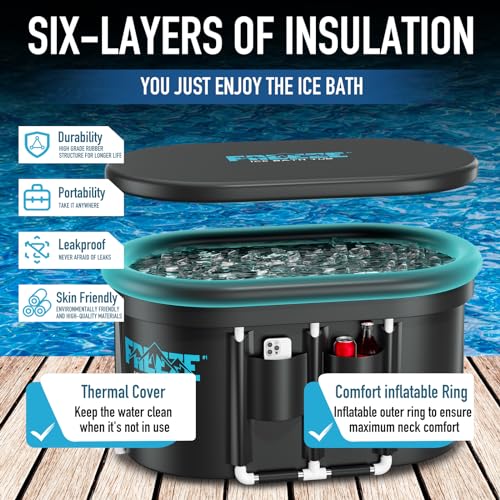 Upgraded 148 Gal XXL Oval Ice Bath Tub with Cover & Air Ring & Cup Holder Pocket, Portable Cold Plunge Tub for Athletes Cold Water Therapy and Recovery