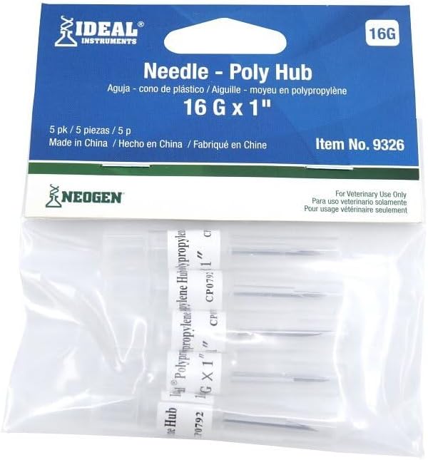 neogen corporation 9326 5 Pack, 16 Gauge x 1", Poly Hub, Disposable Needle