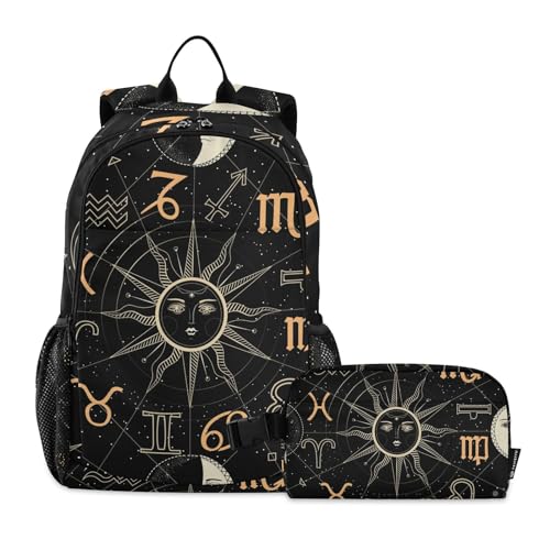 ALAZA Horoscope Circle with Zodiac Signs Sun Moon and Stars Backpack and Lunch Bag Set Back Pack Bookbag Cooler Case Kits