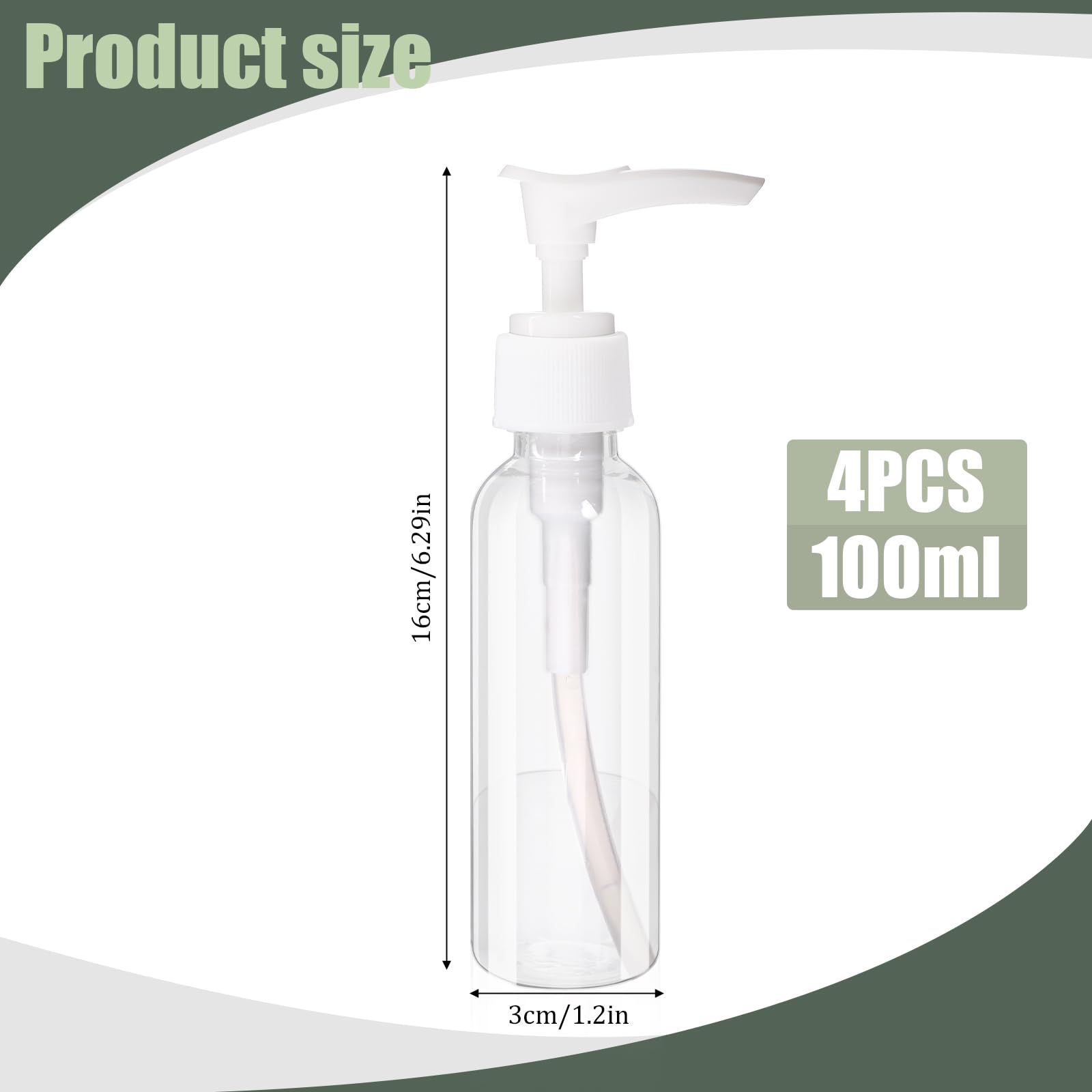 4 sztuki bezpowietrznych butelek z pompką, 100 ml, przezroczyste, puste, kremowe, butelki podróżne, do napełniania, z tworzywa sztucznego, do wielokrotnego napełniania, do kosmetyków, szamponu