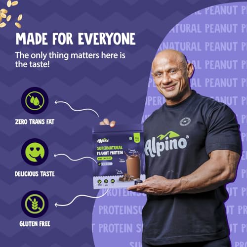 Image of ALPINO Supernatural Peanut Protein | 24g Protein /Serve & 5.1g BCAAs | Dark Chocolate | Plant Protein Powder | 108g (36g x Pack of 3)