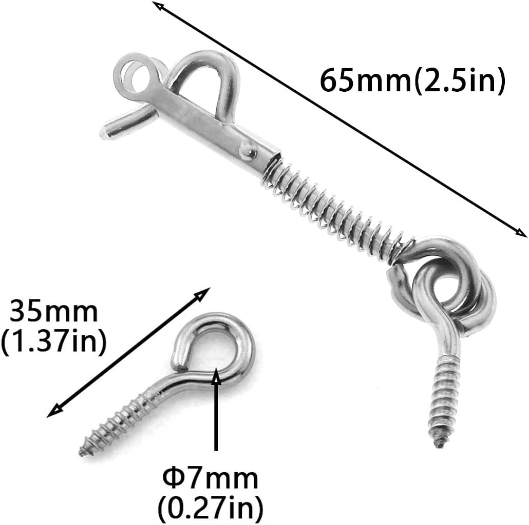 4pcs Stainless Steel Spring Hook and Eye Safety Latch 2.5-inch Wire Gate Hook and Eye Latch