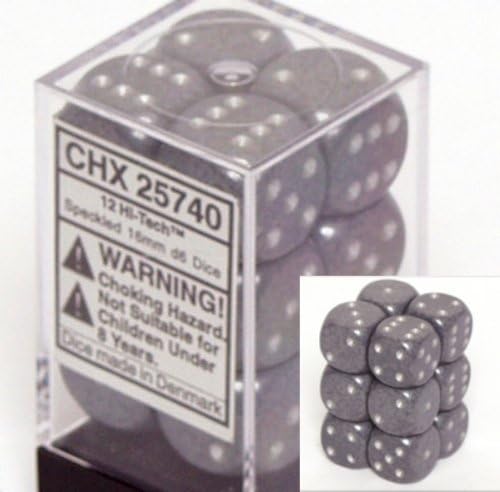 Chessex Dice d6 Sets: Hi Tech Speckled - 16mm Six Sided Die (12) Block of Dice