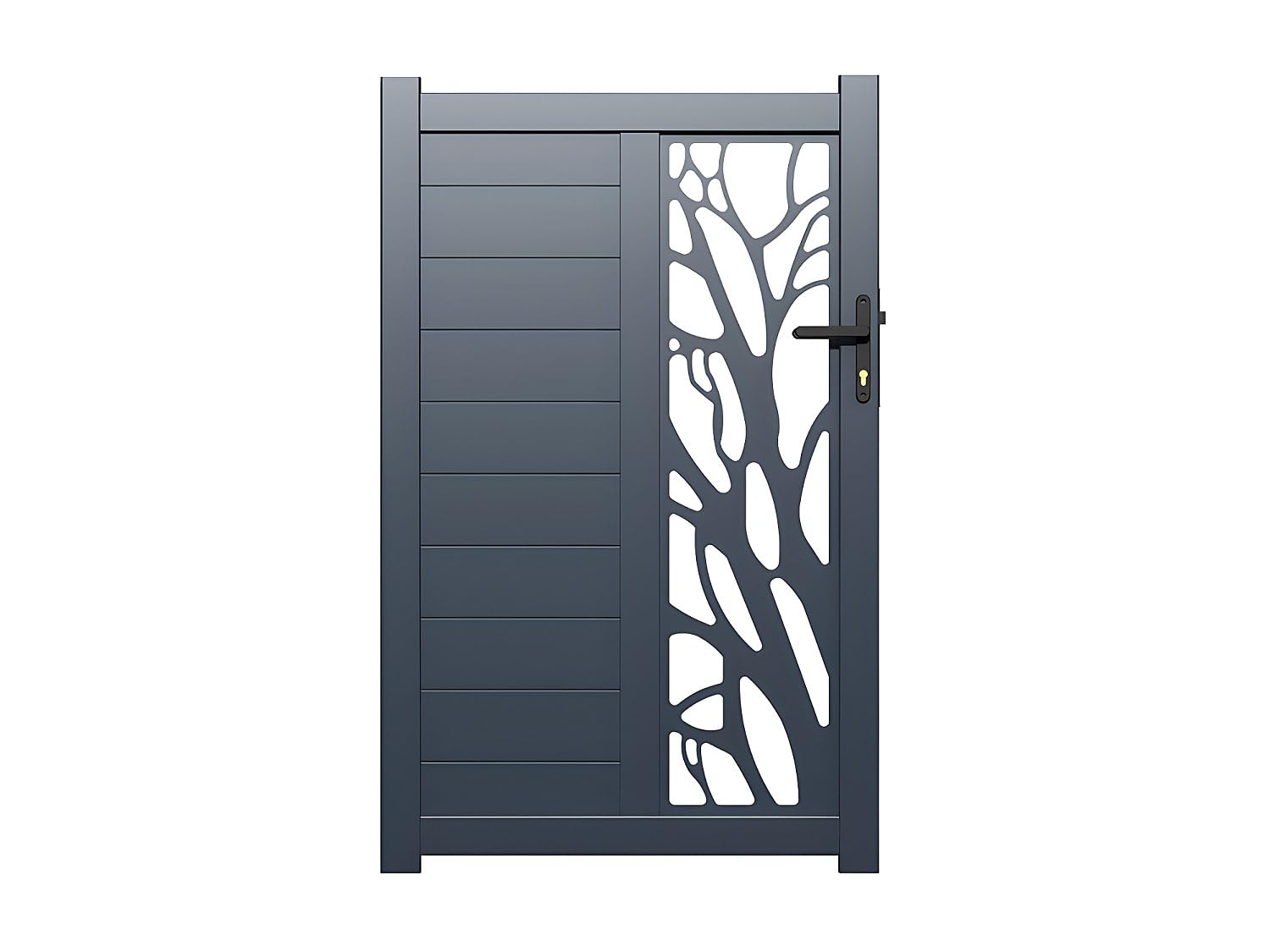 Vente-unique - Portillon battant aluminium semi ajouré à motifs L105 x H187 cm anthracite LABRIT II