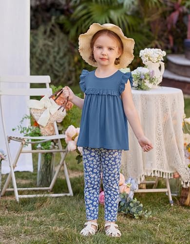 Image of Arshiner Toddler Girls 2-Piece Outfits Ruffle Sleeve Tee & Elastic Waist Pants Kids Summer Clothing Set For 2-10 Years