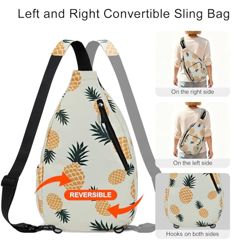 Duryarhall Sling Bag for Women Convertible Chest Bag from Left to Right, Water Repellent Crossbody Gym Backpack, Anit Theft, Pineapple — view 2