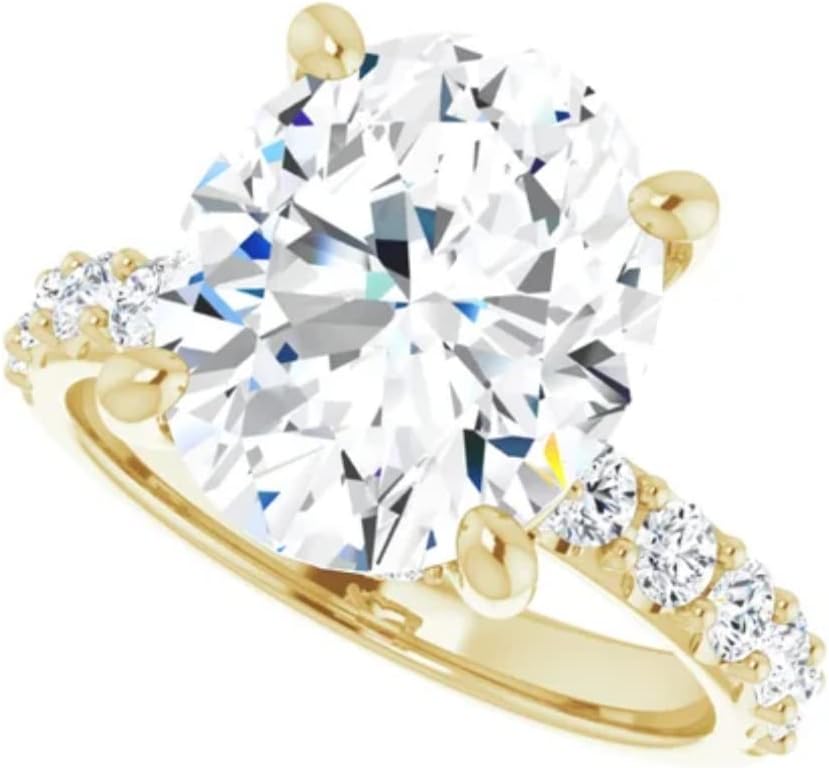 GOLDEN JEWEL 10K Gold 4 CT Oval Cut VVS1 Colorless Moissanite Engagement Ring for Women Wedding Anniversary Set Solitaire Handmade Bridal Ring for Promise Gifts