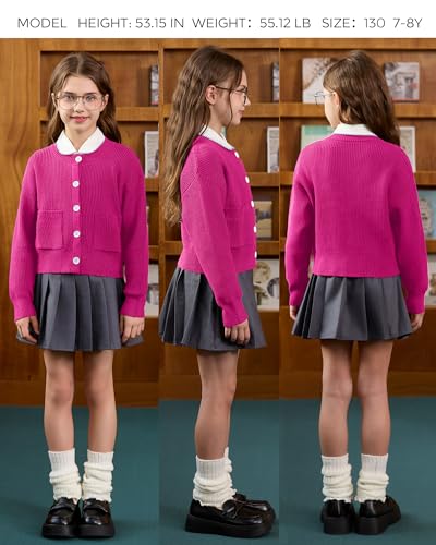 Image of Girls Cardigan Chunky Knit Uniform Sweater with Pockets 5-14Y
