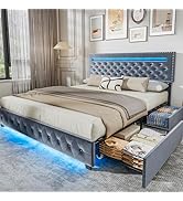 Full Bed Frame With Storage Unikito Full Size Bed Frame With Charging Station And RGB LED Light, Sturdy Platform Bed With Upholstered Headboard, Strong Metal Slats, Noise Free, No Box Spring Needed