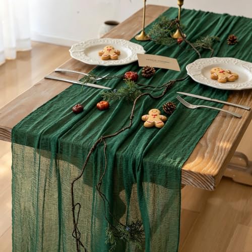 Image of Emerald Green Cheesecloth Table Runner 120 in Fall Christmas Decorations
