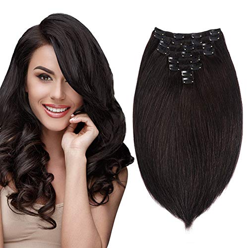 Clip in Hair Extensions Human Hair Brazilian Straight Virgin Hair 14Inch Natural Black Hair Extensions for Women 100% Human Hair Full Head Clip on Hair Extensions 8A 8pcs/Lot 120g (14