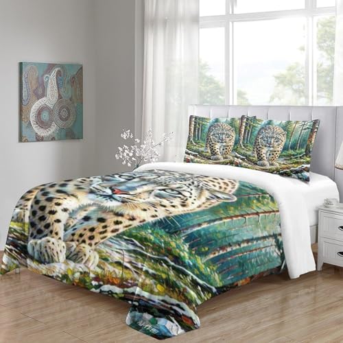 Housse couette léopard de neige douce sans plis avec zip