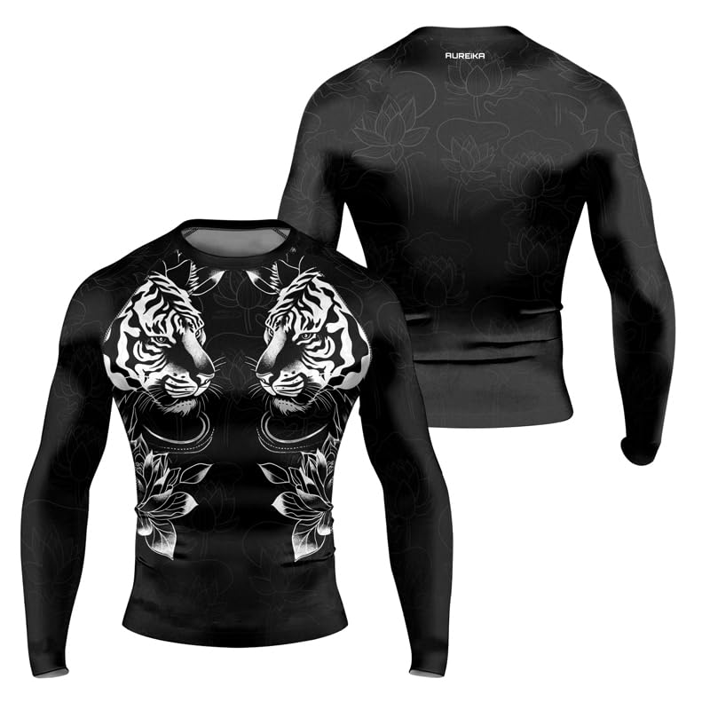 Tiger Men's Long Sleeve Rash Guard – Jiu Jitsu Rash Guards for Men, BJJ Compression Shirt for MMA & Grappling - Main Image
