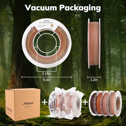 Image of AMOLEN Wood Pla 3D Printer Filament Wood Pla Gradient Matte Finish Bundle 1.75mm, Dimensional Accuracy + /- 0.02mm, 200gx4 Spools for All FDM Printers