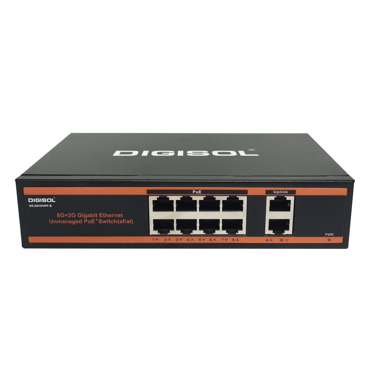 DIGISOL 8 Port PoE Fast Ethernet Unmanaged Switch with 2 Uplink Ports DG-FS1010PF-G