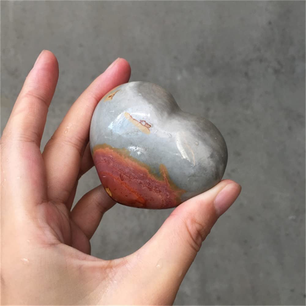 Cœur en jaspe polychrome authentique, minéral semi-précieux poli pour collectionneur