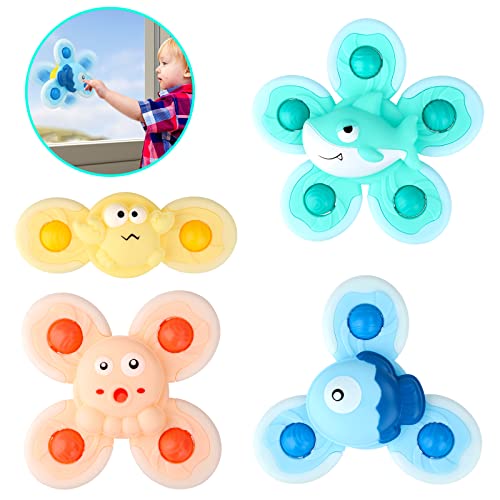 deAO 4PCS Suction Cup Hand Spinner Toys, Fidget Spinner for kids with Suction Cup Baby interactive Sensory Toy Bath Toy Spinning Toys for Toddlers