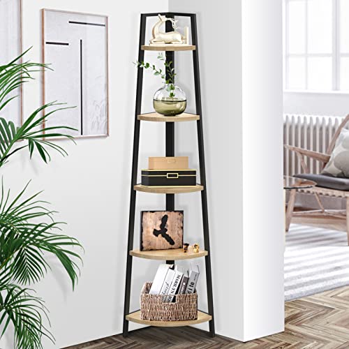 Springsun 5-Tier Corner Ladder Wood Shelf, Display Rack Multipurpose Bookshelf And Plant Stand For Living Room And Office #TOP1