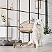 Relaxdays Futterstation Hund, Hundebar 3 Näpfe, je 400 ml, spülmaschinenfest, Bambus & Keramik, Napfständer, Natur/weiß