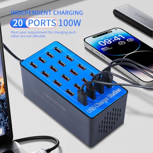 USB Charging Station,100W 20-Port Multi Device Charger with Intelligent Safety Features,Charging Station for Multiple Devices Phone,Watch,Pad,Speakers,Headphones,PS Compact for Home,Office,Travel - Image 7