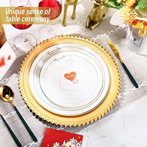 24 Pcs Gold Charger Plates Bulk 13 Inch Round Plastic Chargers Dinner Plates For Table Setting Metallic Luster Beaded Rim Plate Chargers For Dinner Wedding Party Baby Shower Event Table Decoration #TOP3