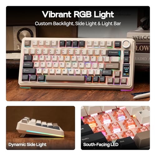 Image of EPOMAKER X Aula EA75 MAX Wireless Gaming Keyboard with Screen & Knob, 5000mAh, Hot-Swap, Lubed Switches, RGB Backlit, Creamy Gasket, 75% Mechanical Keyboard (Retro White, Silent Cotton Candy Switch)