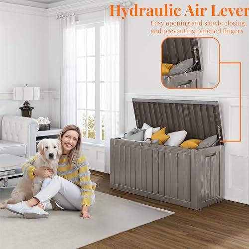 image for PatioZen 90 Gallon Resin Deck Box, Lockable Patio Outdoor Storage Box 