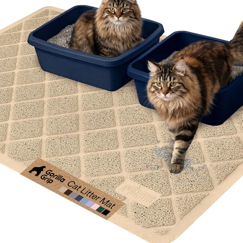Image of Gorilla Grip Durable Multiple Cat Litter Mat (47x35), XL Jumbo, No Phthalate, Water Resistant, Traps Litter from Box and Cats, Scatter Control, Mats Soft on Kitty Paws (Beige), 1 Count, Plastic