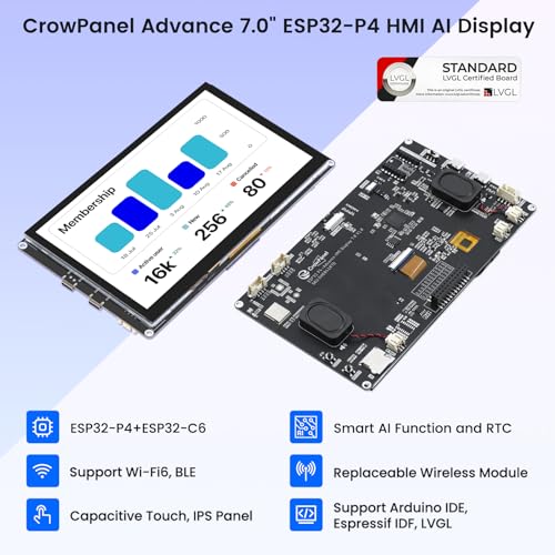 Image of ELECROW ESP32 Display 1024x600, 7 inch HMI ESP32-P4 IPS Touch Screen Support AI | Touchscreen with Dual-Core Processor and ESP32-C6, Up to 400MHz, WiFi 6 Support Compatible with Arduino, ESP-IDF, LVGL