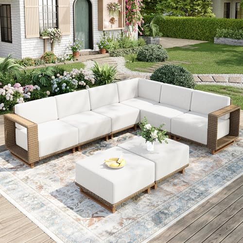 MIXPATIO 8 Pieces Outdoor Patio Furniture Set, Wicker Rattan Modular