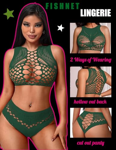 Image of Avidlove Womens Fishnet Lingerie for Women Sexy Two Piece Lingerie Set Stripper Outfit