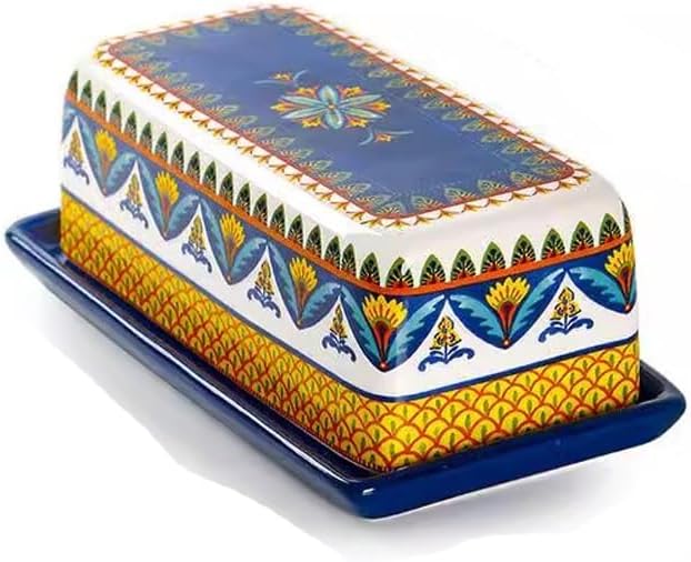 Butter Dishes Ceramic Butter Box European Tableware with Lid Beef Oil Pan Yellow Oil Pan Cheese Box Storage Butter Storage(Blue)