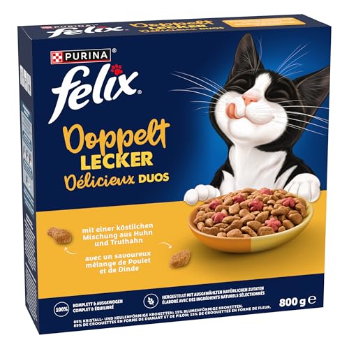 Felix Doppelt Lecker Katzenfutter trocken mit Huhn, Truthahn und reich an Rote Bete, 5er Pack (5 x 800g)