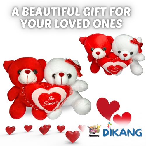 Image of DIKANG Red and White Teddy Bear with Heart for Valentine's Day Gift | Valentine Gift for Boyfriend /Girlfriend /Husband /Wife (25 CM, RED & White)