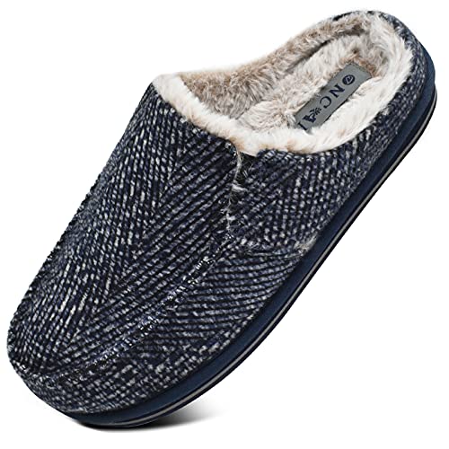 Oncai House Slippers For Men With Orthotic Arch Support Warm Stripe Cotton-Blend Faux Fur Plantar Fasciitis Clog Slippers Slip-On High-Density Memory Foam Indoor Outdoor Rubber Sole Blue Size 11 #TOP7
